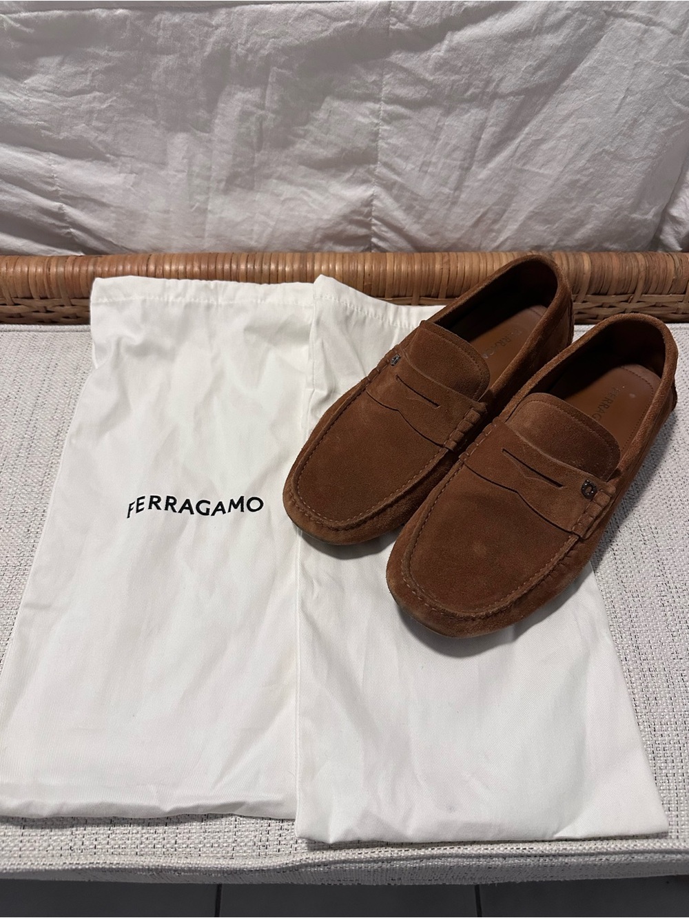 Salvatore Ferragamo Brown Suede Penny Loafers